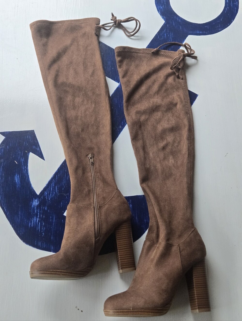 Wild Diva Cognac Brown Faux Suede Over The Knee Boot Size 6